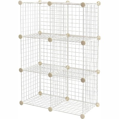 6 Cube Wire Grid Stackable Storage Shelves, 12.6 x 26 x 38 inches, White