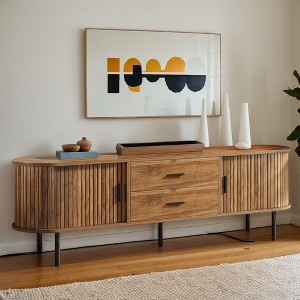 Hommoo TV Console with Storage and Sliding Tambour Door Brown - 1 of 4