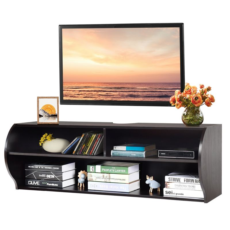 Costway 48.5'' Wall Mounted Audio/Video TV Stands Console Living Room Furniture W/Shelves, 1 of 11