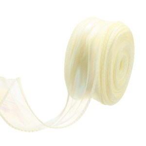 Unique Bargains Gift Wrapping Wide Sheer Wired Pastel Shimmer Iridescent Chiffon Ribbons 1 Pc - 1 of 4