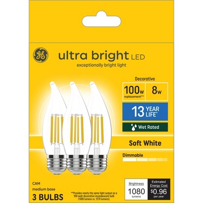 GE 3pk 100W Decorative Ultra Bright LED Bulb Soft White