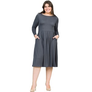 Plus Size Long Sleeve Fit and Flare Midi Dress - 24seven Comfort Apparel™ - 1 of 4