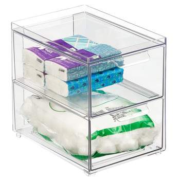 mDesign Stackable Plastic Bathroom Organizer Box, 4 Pack + 32 Labels - Pink