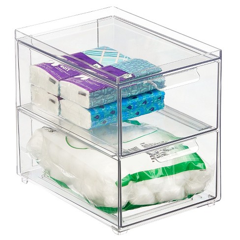 mDesign Plastic Stackable Closet Storage Box Set w/ Drawer, Set of 3 - Clear