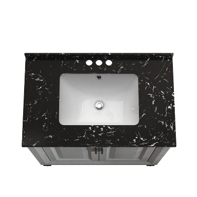 Gray 30" Freestanding Vanity with Marble Top and Storage Cabinet