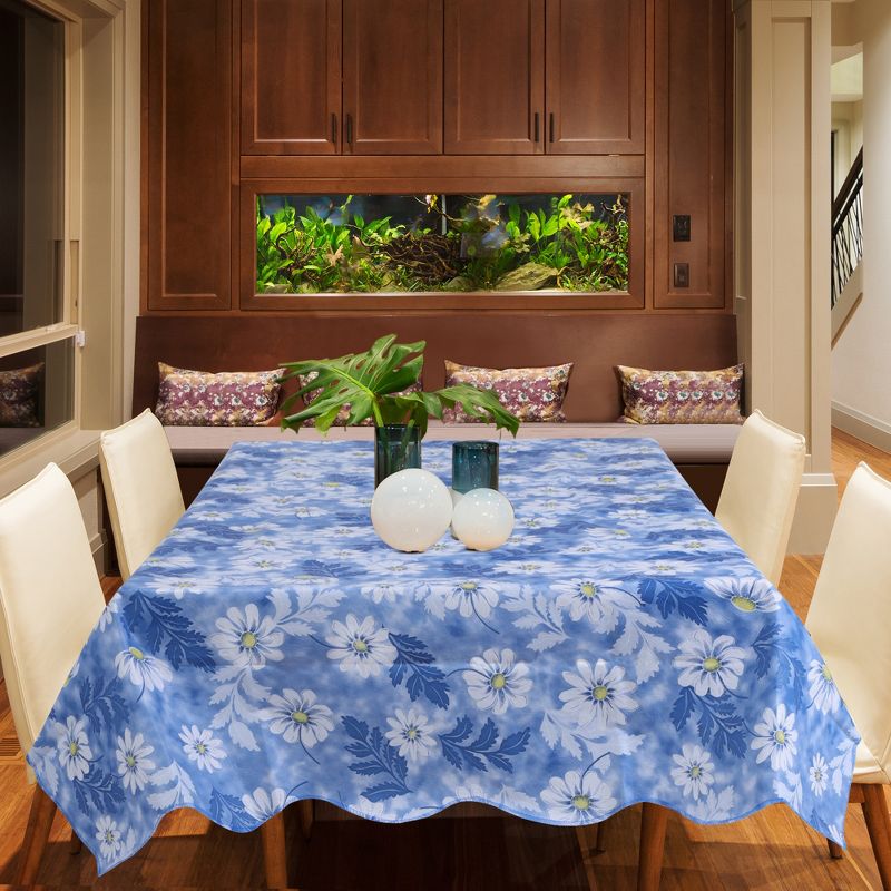 54"x71" Rectangle Vinyl Water Oil Resistant Printed Tablecloths Blue Daisy - PiccoCasa, 3 of 5