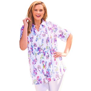 Woman Within Pintucked Button Down Gauze Shirt - 1 of 4