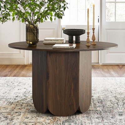 Mid Century Modern ​46" Round Dining Table for 4 Walnut Veener Wood Dining Table with Pedestal for Dining Room Kitchen-Tanpinhause