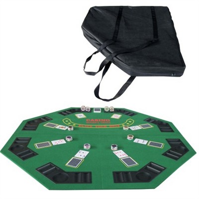 YONWAY 48" Folding Poker Table Top for 8-Player Texas Holdem Octagon Casino Game Portable Layout Mat Green for Adults and Children