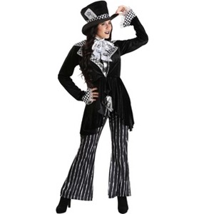 HalloweenCostumes.com Women's Deluxe Dark Mad Hatter Costume, Wonderland Outfit with Jacket, Vests, Pants, Bowtie, & Hat - 1 of 4