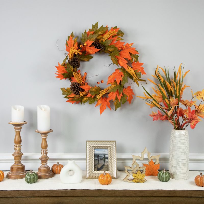 Northlight Leaves, Pinecones and Berries Artificial Fall Harvest Wreath, 24-Inch, Unlit, 3 of 7