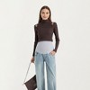 Anna-Kaci Women's Maternity Full Panel Wide Leg Jeans with Stretch Waistband and Straight Silhouette Classic Seam Details - 4 of 4