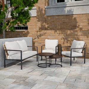 EAGLE PEAK Sunset Dune Collection Modern Outdoor Furniture Set, 5 Piece Patio Wicker Conversation Set with Cushions - 1 of 4