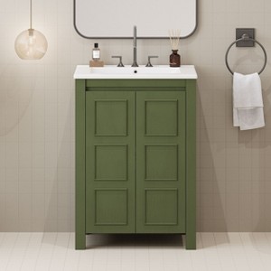NicBex 24/30/36" Vintage Style Bathroom Vanity with Ceramic Sink,Matte Green Storage Cabinet for Bathroom,4"Faucet Hole(Faucet Not Included) - 1 of 4