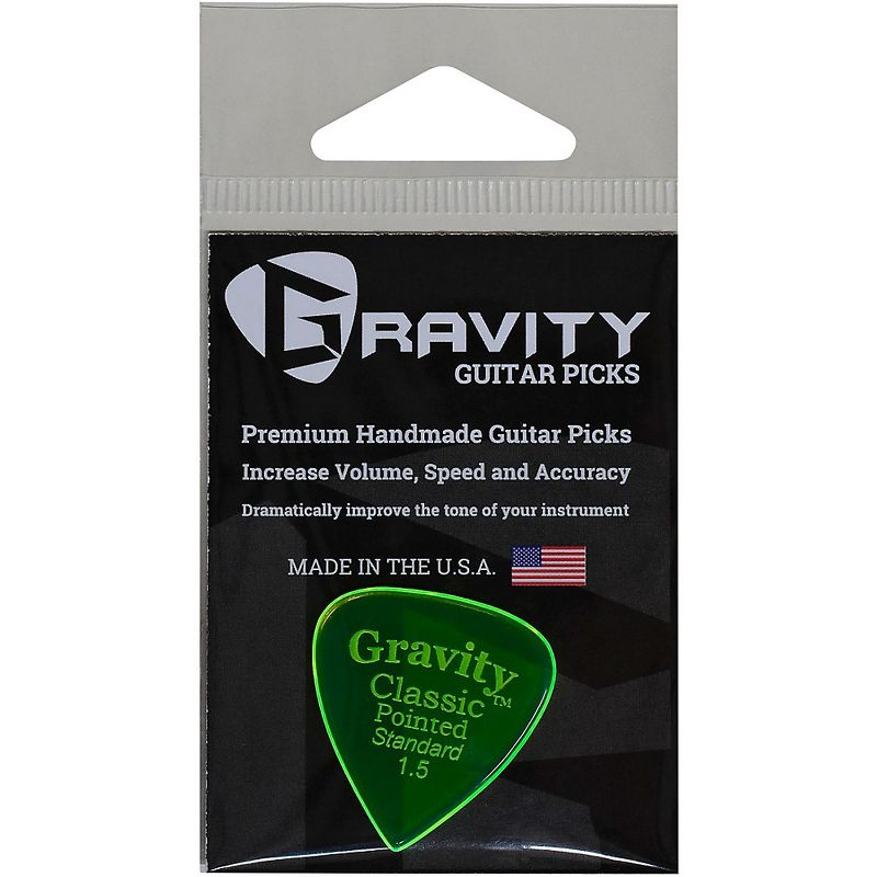 GRAVITY PICKS Classic Pointed Standard Polished Fluorescent Green Guitar Picks 1.5 mm, 1 of 2