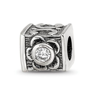 Black Bow Jewelry Square Floral Sterling Silver & CZ Bead Charm