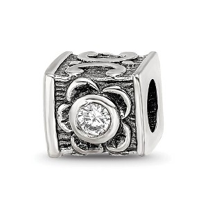 Black Bow Jewelry Square Floral Sterling Silver & CZ Bead Charm - 1 of 4