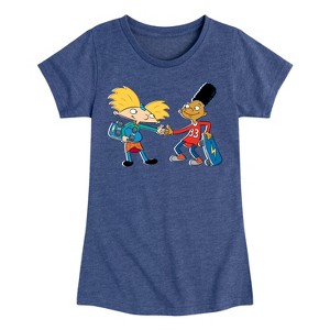 Girls' - Hey Arnold! - Arnold and Gerald Skateboard Fitted Short Sleeve Graphic T-Shirt - 1 of 4
