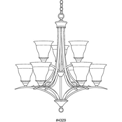 Trinity 9-Light Brushed Nickel Two-Tier Chandelier with Etched Glass Shades