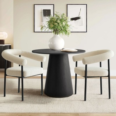 35" Modern Dining Set for 2,Wooden Round Dining Table with Upholstered Boucle Dining Chair Arm  for Small Space Dining Room