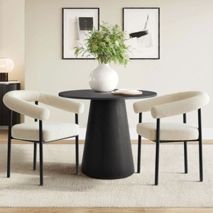 35" Modern Dining Set for 2,Wooden Round Dining Table with Upholstered Boucle Dining Chair Arm  for Small Space Dining Room - 1 of 4