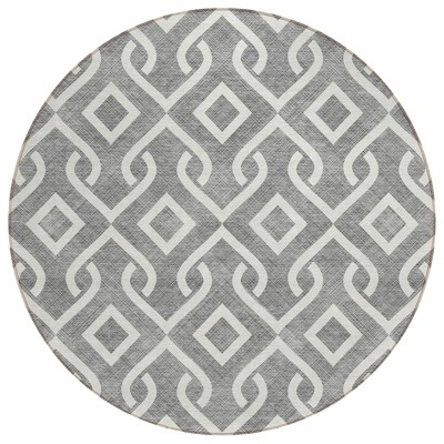 Gray And Ivory Geometric Washable Indoor Outdoor Area Rug