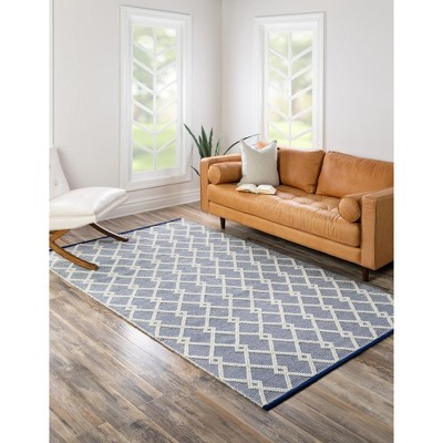 Blueberry Geometric Hand-knotted Wool Rectangular Rug