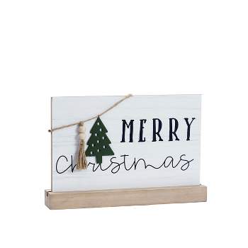 VIP Wood 12 in. White Merry Christmas Table Sign