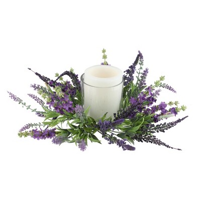 Northlight 15" Decorative Artificial Purple Lavender Hurricane Glass Candle Holder
