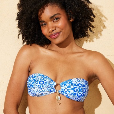 Wild Fable Women's Bikini Charm Collection Bandeau Bikini Top - Wild Fable™ Blue Tile Print S — фото 3