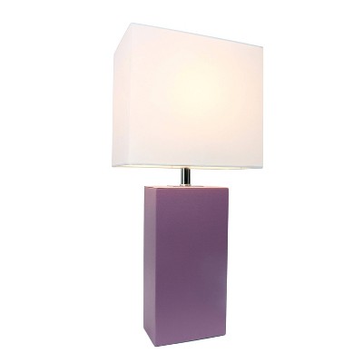21" Purple Leather Modern Nightstand Lamp with White Shade