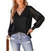 Coolmee Women's Long Sleeve Tops Eyelet Scalloped Lace V Neck Blouse Casual Loose Fashion Shirts - 2 of 4
