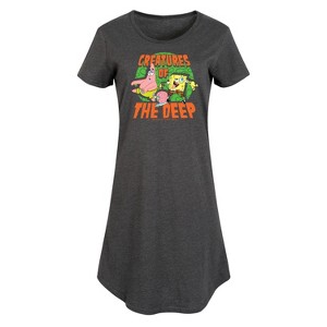 Women's SpongeBob SquarePants Creatures Of The Deep Graphic T-shirt Dress - Heather Charcoal - 4X - 1 of 4
