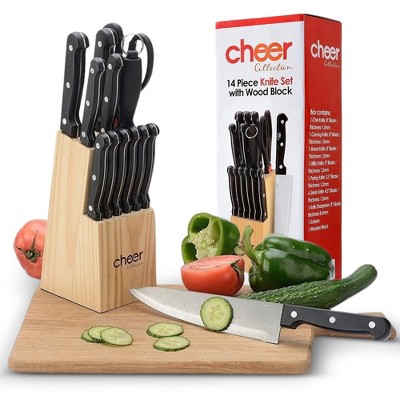 Cheer Collection 13pc Kitchen Knife Set with Premium Stainless Steel Blades, Wooden Block, Shears, and Sharpener
