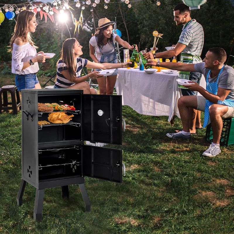 Costway Vertical Charcoal Smoker BBQ Barbecue Grill w/ Temperature Gauge Outdoor Black, 4 of 11