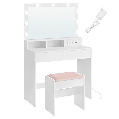 Vasagle Vanity Desk With Power Outlets, Makeup Vanity With Mirror And 