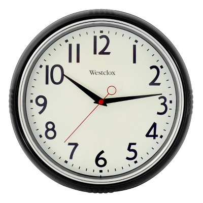 12" Wall Clock with High Bezel Black - Westclox: Retro Kitchen Quartz Movement, Indoor Use