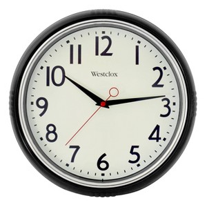 12" Wall Clock with High Bezel Black - Westclox: Retro Kitchen Quartz Movement, Indoor Use - 1 of 3