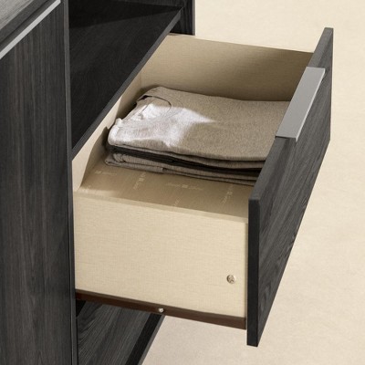 Gray Oak Double Dresser with 2 Drawers and Door