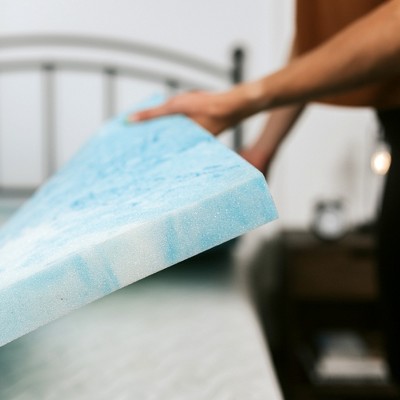 Twin 1.5 Inch Blue and Cream Memory Foam Mattress Topper