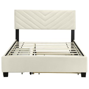 HomeRoots Beige Tufted Upholstered Queen Bed Frame With Trundle And Drawers - 1 of 4