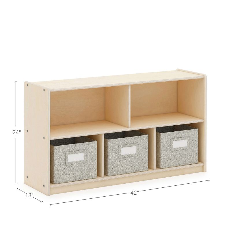 Guidecraft EdQ 2-Shelf 5-Compartment Storage 24": Multi-purpose Wooden Home and Classroom Storage Shelf with Bins for Books and Toys, 4 of 5