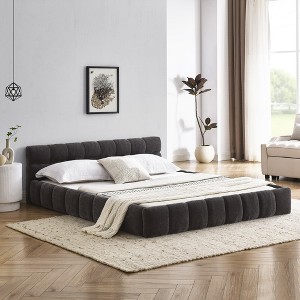 Queen Size Upholstered Bed Frame with Thick Fabric, Chenille Fabric Grounded - 1 of 4