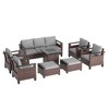 Sonkuki 8 Pieces Patio Sofa with Square Fire Pit Table and Ottomans, Patio Conversation Couch with Cushion - 2 of 4