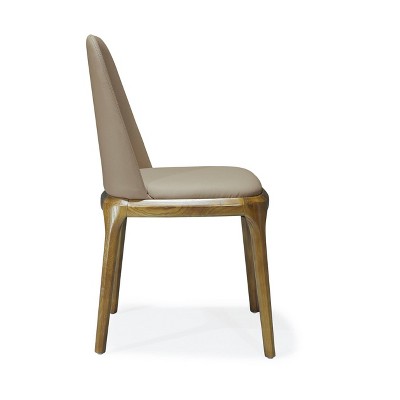 Tan Faux Leather Parsons Dining Chair with Walnut Wood Legs