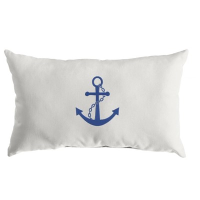 Sunbrella Indoor/Outdoor Anchor Embroidered Lumbar Throw Pillow White/Blue - Sorra Home