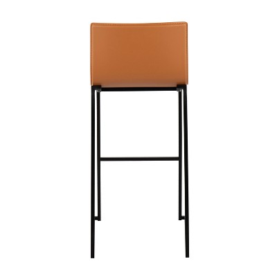Elegant Mara 40" Black Metal and Camel Faux Leather Barstools, Set of 2