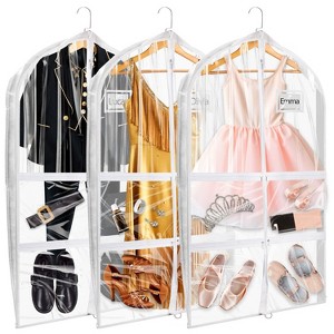 Mber 3-Pack 39" Dance Garment Bags For Dancers, Garment Bags For Dance Costumes, For Dance Competitions, with 4 Medium Clear Zipper Pockets, Clear - 1 of 4