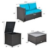 Costway 4PCS Outdoor Patio Rattan Furniture Set Cushion Loveseat Storage Table Turquoise\Red - image 4 of 4