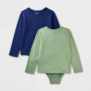 Kids' 2pk Adaptive Long Sleeve Bodysuit with Abdominal Access - Cat & Jack™ Navy Blue/Green - 1 of 4